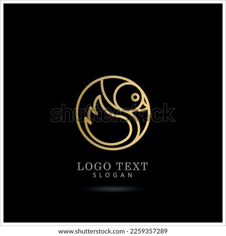 Golden Line Duck Logo. Symbol and Icon Vector Template