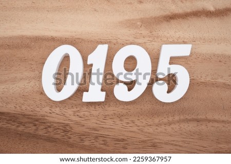 White number 0195 on a brown and light brown wooden background.