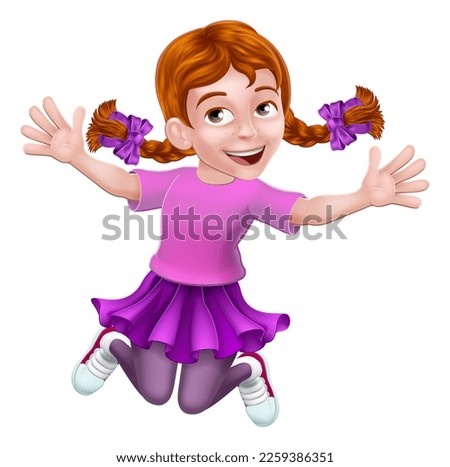 A happy girl kid child cartoon character jumping for joy