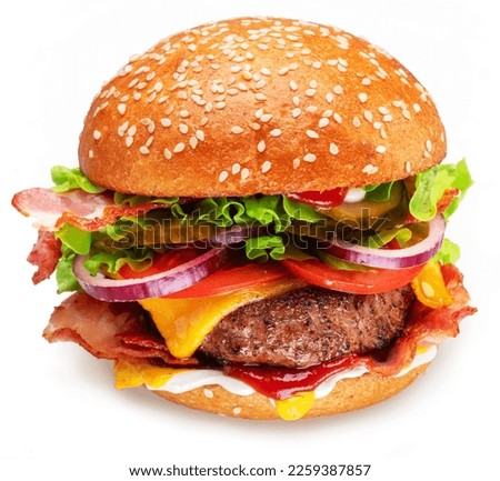 Tasty cheeseburger isolated on white background. 