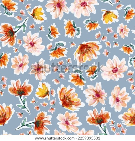 Garden Watercolor Floral Seamles Pattern, Hand painted Watercolor, Wildflowers, Twigs, Leaves, Buds. Design for fashion , fabric, textile, wallpaper, cover, web , wrapping and all prints  Royalty-Free Stock Photo #2259395501