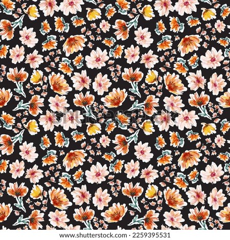 Garden Watercolor Floral Seamles Pattern, Hand painted Watercolor, Wildflowers, Twigs, Leaves, Buds. Design for fashion , fabric, textile, wallpaper, cover, web , wrapping and all prints  Royalty-Free Stock Photo #2259395531