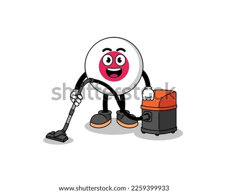 Character mascot of japan flag holding vacuum cleaner , character design