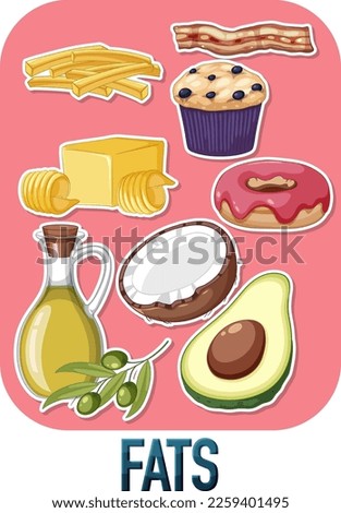 Variety of fat foods illustration
