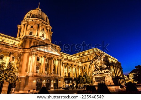 Royal Palace of Budapest at night (Hungary) Royalty-Free Stock Photo #225940549