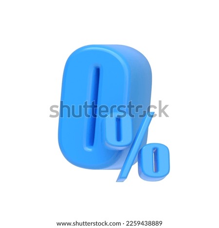 Glossy blue zero percent sign isolated on white background. 0% discount on sale. 3d rendering illustration