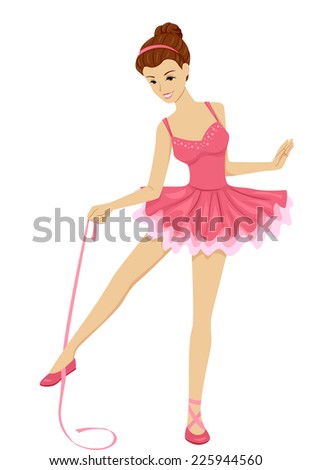 Illustration Featuring a Ballerina Holding a Length of Ribbon