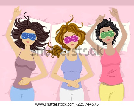 Illustration Featuring a Group of Girls Wearing Eye Masks