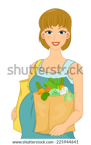 Illustration Featuring a Pregnant Woman Carrying Groceries