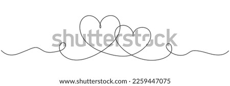 Two hearts continuous line art drawing. Double heart wavy line. Vector illustration isolated on white. Royalty-Free Stock Photo #2259447075