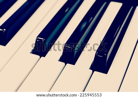 Piano keys selective focus process vintage instagram effect style picture