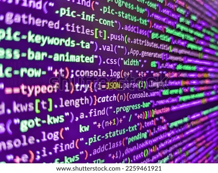Programming text on dark screen. Binary digits code editing. Abstract modern virtual computer script. Concept screen of experienced web developer. Software abstract background. Mobile app concept