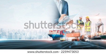 Business and technology digital future of cargo containers logistics transportation import export concept, Engineer using laptop online tracking control delivery distribution on world map background Royalty-Free Stock Photo #2259473053
