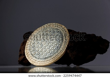 fired clay disk with circles isolated on white background with real shadows