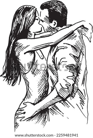 Hand sketch of kissing couple. Vector illustration. Royalty-Free Stock Photo #2259481941