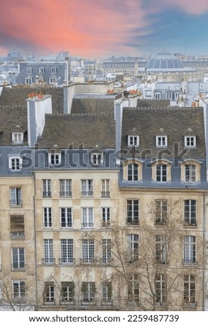 Paris, typical buildings in the Marais, aerial view from the Pompidou center