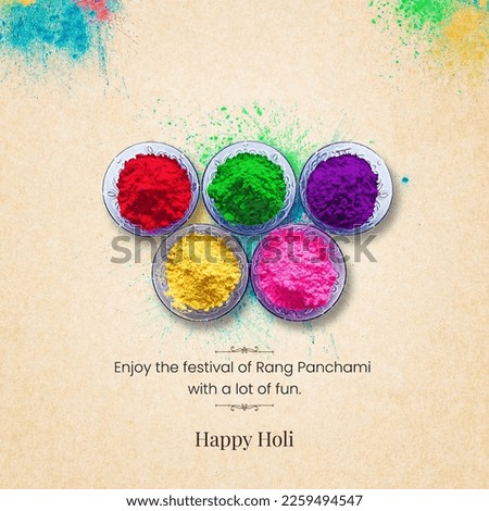 happy holi and very happiness rang panchami, color bowl  Royalty-Free Stock Photo #2259494547