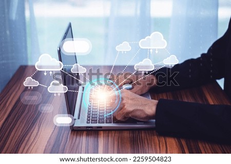 People using computer connection to cloud computing concept