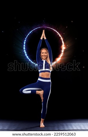 Download photo for yoga classes ads. Yoga asana Indoor. Sports recreation. Beautiful young woman in yoga pose. Individual sports.