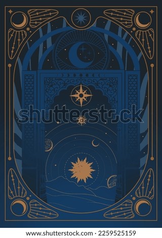 Gates open to space. Vector hand drawn illustration in psychedelic style Royalty-Free Stock Photo #2259525159