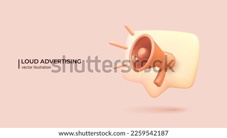 3d megaphone speaker advertising concept. Realistic 3d design of loudspeaker bullhorn for announce promotion and announcement in cartoon minimal style. Vector illustration Royalty-Free Stock Photo #2259542187