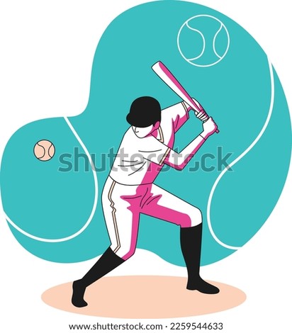 Baseball Player Simple Vector Illustration Made With Line and Shadows