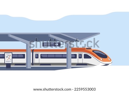 High speed intercity passenger train on the railway station. Vector illustration. Royalty-Free Stock Photo #2259553003