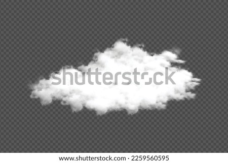 Dense cloud vector isolated on a dark background. Realistic fog or smoke vector for storm or sunny weather design. Cloudy sky or smog environmental design on a transparent background for templates. Royalty-Free Stock Photo #2259560595
