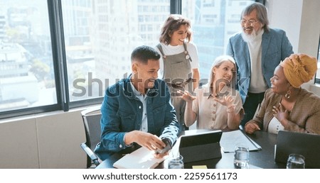 Business, team and woman in meeting, brainstorming and conversation in office. Staff, female leader and teamwork for brand development, digital marketing and collaboration for advertising campaign.