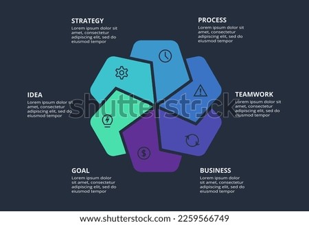 Circle dark infographic with 6 elements template for web on a black background, business, presentation. Vector