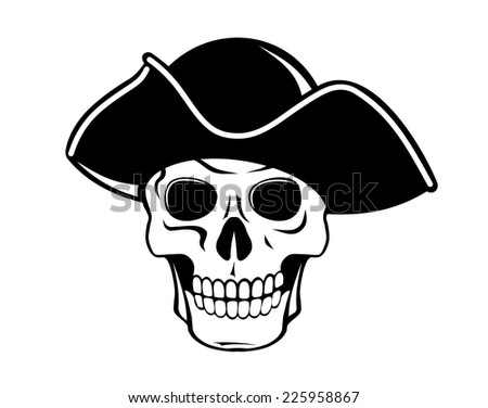 Pirate skull in black hat for tattoo design