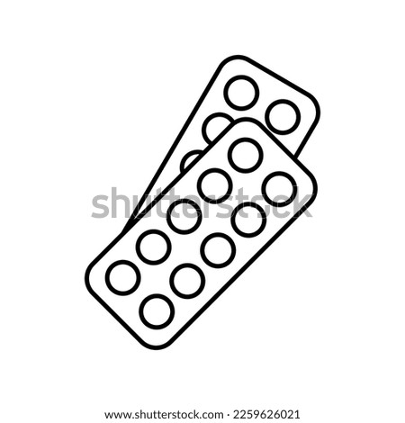 Round pills in packaging icon. Black contour linear silhouette. Top front view. Editable strokes. Vector simple flat graphic illustration. Isolated object on a white background. Isolate. Royalty-Free Stock Photo #2259626021