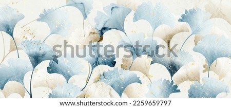 Luxury art background with ginkgo leaves in hand drawn watercolor style. Botanical banner for decoration design, print, wallpaper, textile, interior design, packaging, invitations.