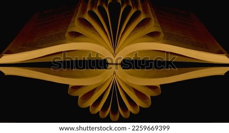 Open book on a black background. 3d rendering. Computer digital drawing.