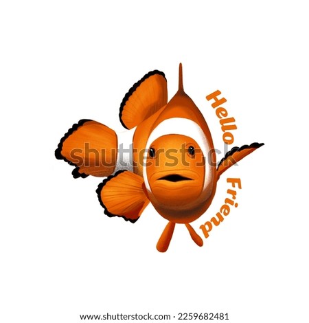 Illustration of a cute clown fish saying hello