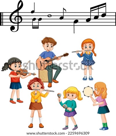 Music band kids cartoon illustration