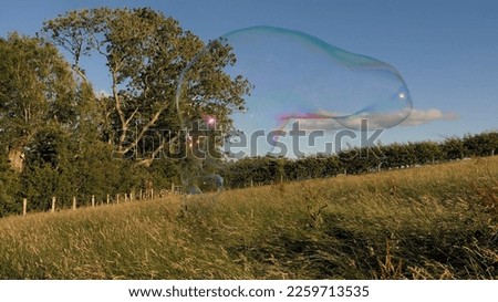 Giant Soap Bubble with a Bubble wand in a field in summer