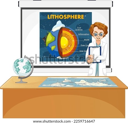 Teacher explaining lithosphere vector illustration