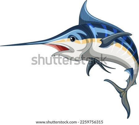 Atlantic blue marlin on white background illustration