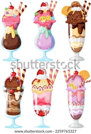 Colorful delicious desserts set illustration