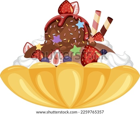Ice cream in bowl with toppings illustration