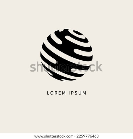 Digital 3d tech logo in shape of planet, earth. Networking icon, flat vector sphere, communication symbol