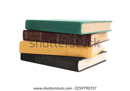 Stack of many old hardcover books isolated on white Royalty-Free Stock Photo #2259790737