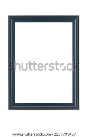 photo frame made of wood painted in blue and gold on white background for paintings, mirrors or photographs
