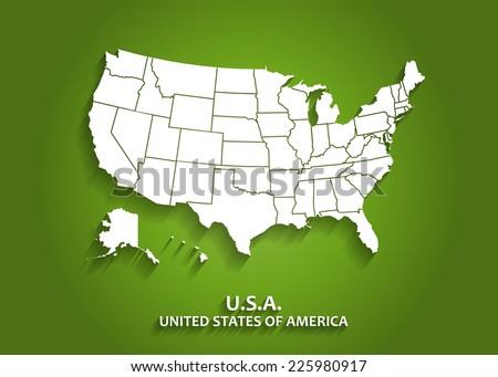 Detailed USA Map on Green Background with Shadows (EPS10 Vector) Royalty-Free Stock Photo #225980917