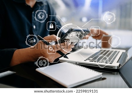 Zero trust security concept Person using computer and tablet with zero trust icon on virtual screen of Data businesses.
 Royalty-Free Stock Photo #2259819131