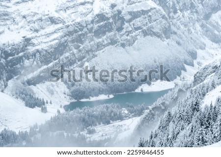 beautiful snowy landscape in the mountainous region of switzerland