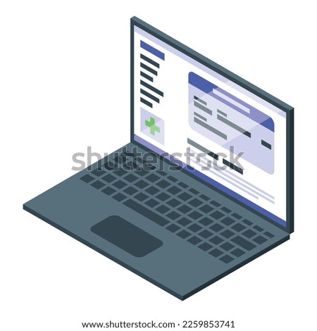 Laptop insurance card icon isometric vector. Medical health. Life care