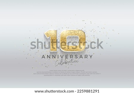 Golden number 10th. Premium design with luxurious gold glitter. Premium vector for poster, banner, celebration greeting.