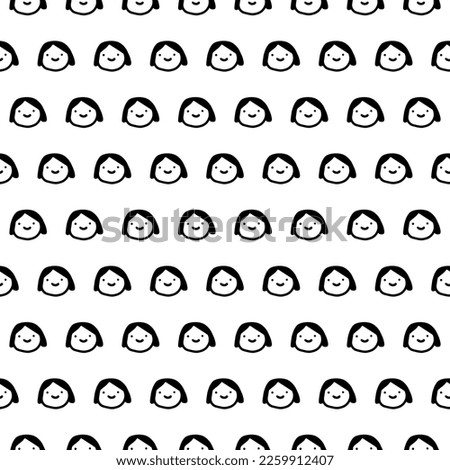 Girl face hand drawn seamless pattern in cartoon doodle style black white